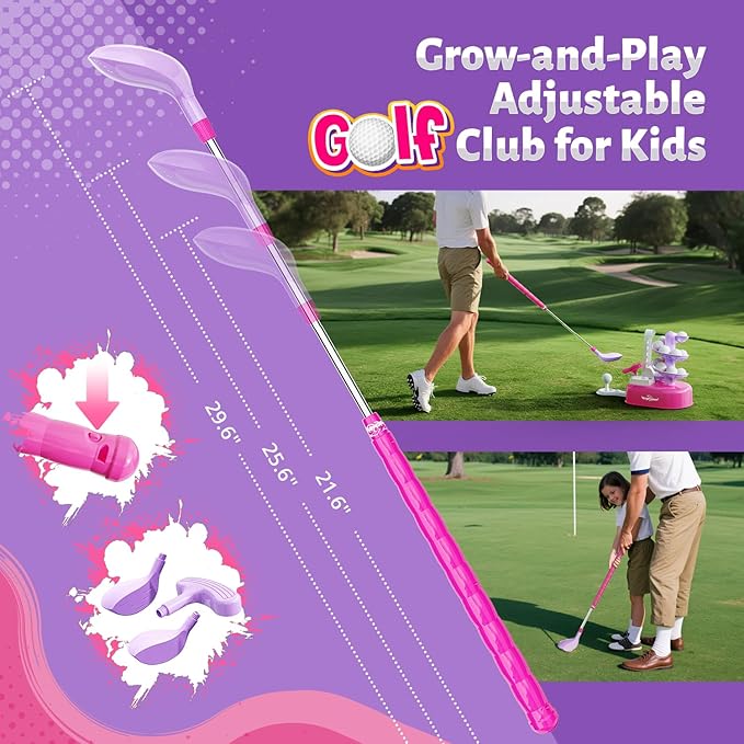 EagleStone Toddler Golf Set with Foot Pedal Launcher, Kids Golf Toy for Ages 3-8, Includes Adjustable Golf Club, 15 Balls & Golf Cart, Indoor&Outdoor Sports Gift for Boys and Girls
