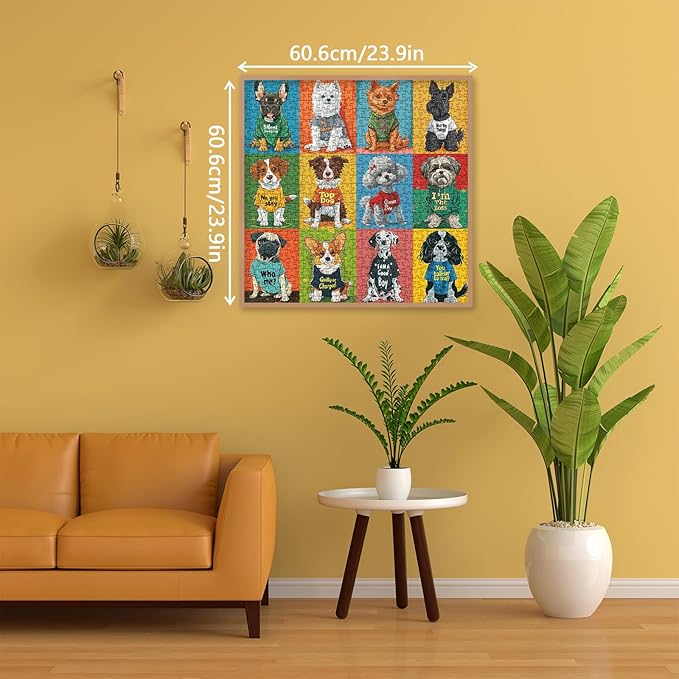 Funny Dog Puzzle 1000 Pieces for Adults, Colorful Puppy Collage Jigsaw Puzzles, Cool Cute Animal Puzzles as Home Decor