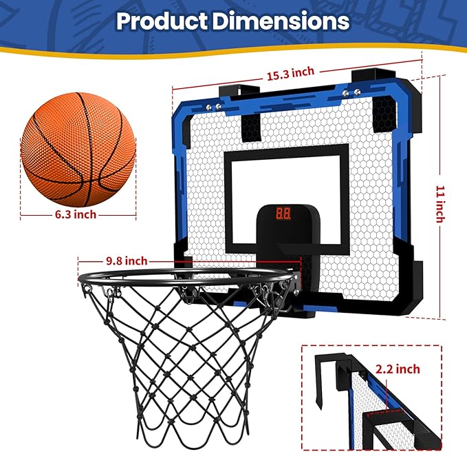 QDRAGON Mini Basketball Hoop, Over The Door Indoor, with 3 Balls/Inflator/Breakaway Rim, Basketball Toy Gifts for Kids and Adults, Suit for Bedroom/Office/Outdoor