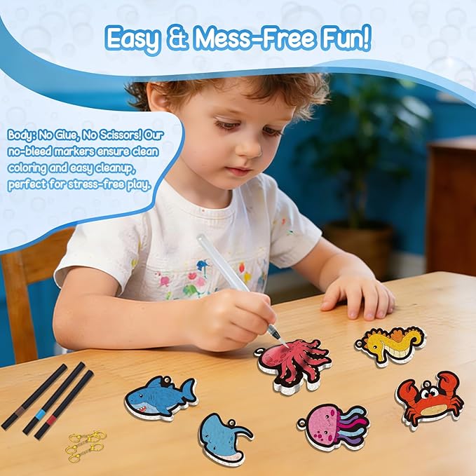 Taotuo Magic Foam Texture Painting Kit - 3D Art Puffy Paint Kit, 15 Ocean Mess-Free Paint by Number Craft for Kids Ages 3-10