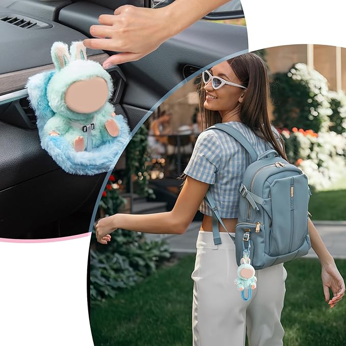 Doll Car Seat Compatible with Bubudoll, Small Seat for 10-17cm Blind Box Toys, Including Air Vent Clip, Desktop Stand, Adjustable Safety Strap, Airflow-Friendly Design, Ideal Car Decor Gifts(Blue)