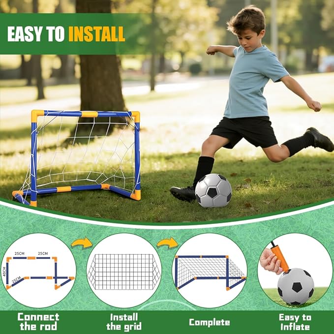Soccer Goal Set 23" W×18" H×12" D, Portable Soccer Goal Training Equipment, Mini Soccer Net with 3 Soccer Ball for Sports Game, Soccer Set for Kids and Youth