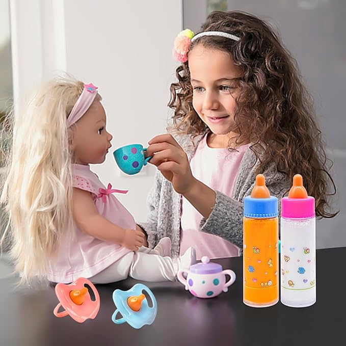 Jgalnim 15 PCS Baby Doll Accessories Magic Bottle Set,Pretend Play Feeding Toys,Doll Feeding Set with Package for Kids,Girls,Party,Gift