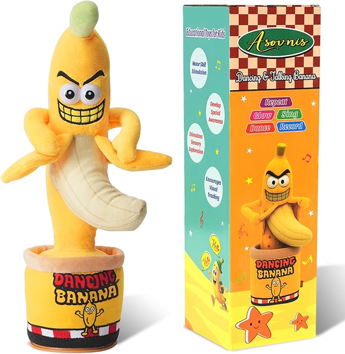 Funny Dancing Talking Banana Toy, Gifts Mimicking, Recording Repeating What You Say, Hilarious Laughs, Novelty Gag Gift for Adults Friends Coworkers Office, Adjustable Volume