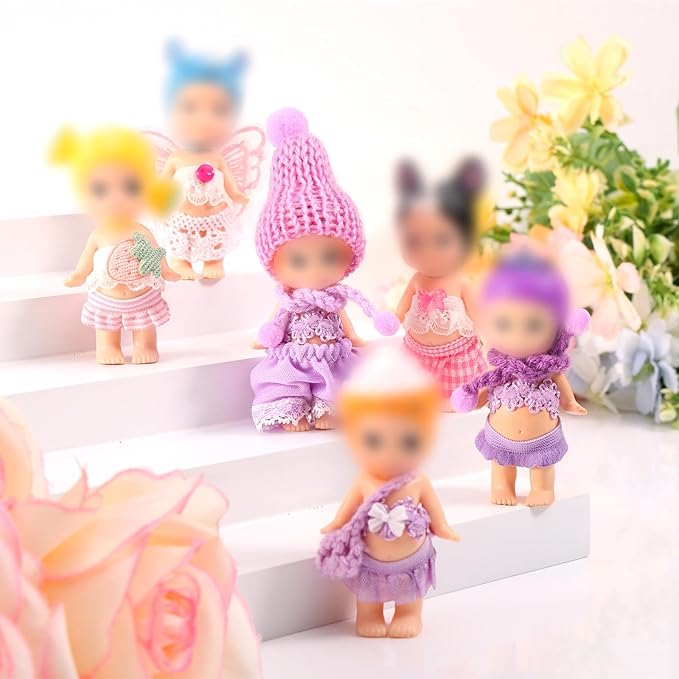 10 Sets 3in/7.5-8cm Doll Clothes Outfits, Including Tiny Tops Skirts Pants Hats Scarfs Wings Small Doll Fashion Accessories Mini Baby Costume for Display & Decoration (Pink, Purple)