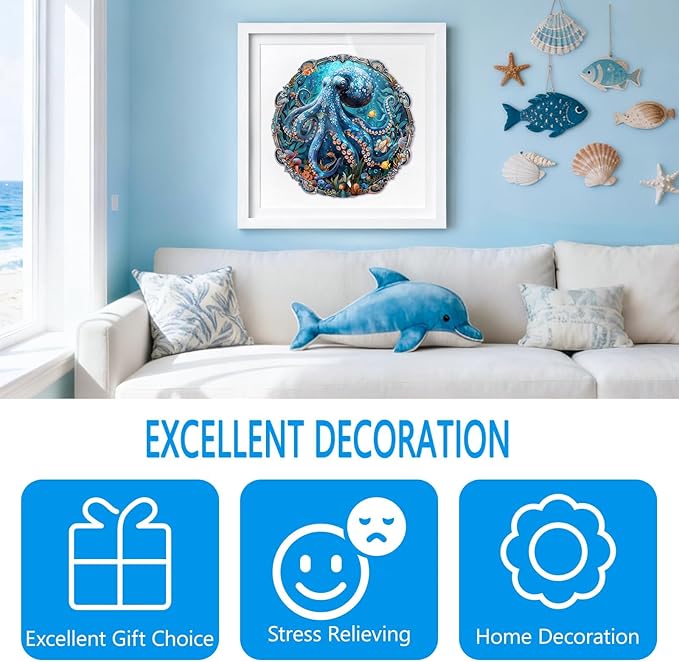 Wooden Puzzles for Adults, Mystic Tentacles Wooden Jigsaw Puzzle, Wood Puzzles Adult, Unique Shaped Octopus Puzzle for Adults, Fun Gifts & Home Decor (M-11.4 * 11.4in - 200 pcs)