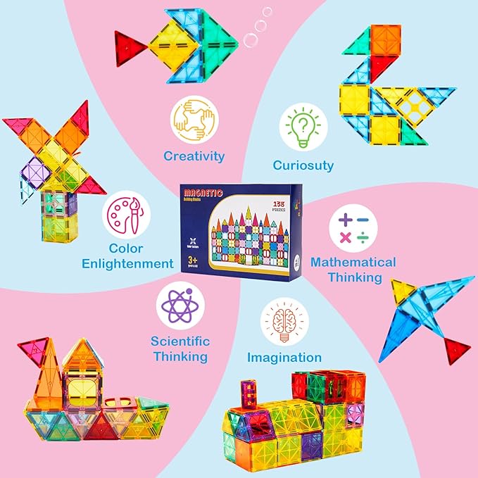 Ryoichi Magnetic Tile,32-Pack Square Magnetic Tiles Refill, 2.95in STEM Building Blocks for Kids, Expandable Educational Construction Toy Set