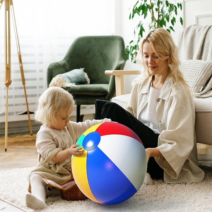 24 inch Beach Balls Bulk, 3 Pack Beach Balls for Kids, Reusable Inflatable Beach Ball for Summer Beach Outdoor or Indoor