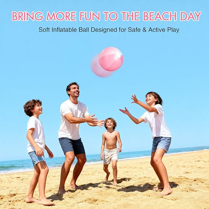 Realspring 12 Pcs Pastel Inflatable Beach Balls Kids Bulk Stripe Jumbo Big Beach Balls Pool Floating Toy for Adult Water Game Baby Shower Birthday Summer Swimming Party (Pink and White,10 Inch)