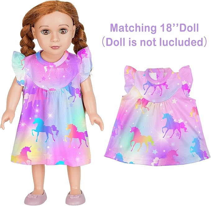 ICOSY Matching Doll & Girls Nightgowns Clothes Girls Pajamas Sleepwear Outfit for Kids and 18" Girl Doll