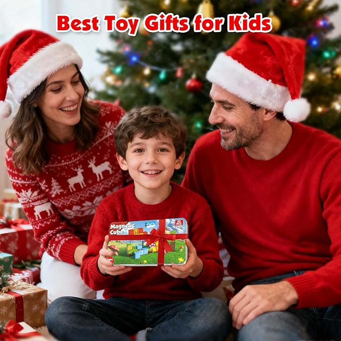 Magnetic Blocks with Light Up Blocks - 45PCS Travel Magnetic Building Blocks for Toddler,STEM Educational Cubes Toys for Kids Ages 3 4 5 6 7 8 Year Old Boys Girls Christmas Birthday Gifts