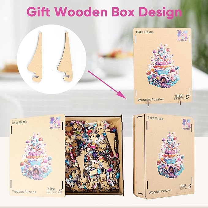 Mocfesk Birthday Cake Wooden Puzzles, Unique Shaped Wooden Jigsaw Puzzles for Adults and Kids, Small Puzzles for Grandkids, Birthday Gifts Family Games Home Decor 11.4 x 8.6 in