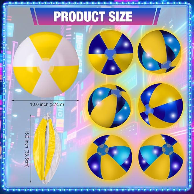12 Pcs Light up Beach Balls 16'' Jumbo Pool LED Balls Glow in the Dark Neon Giant Inflatable for Summer Hawaiian Tropical Theme Beach Party Decor Water Accessory (Yellow)