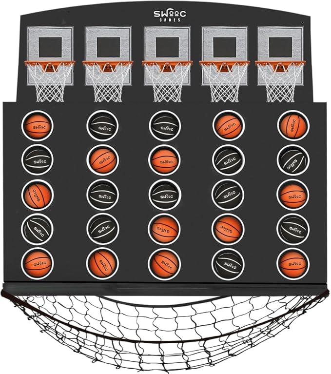 Swooc Games - Low Post Lineup™ | Wall Mounted Giant Basketball 4 In A Row w/ 5+ Games | Basketball Hoop For Room Wall Games | Game Room Games | Mini Basketball Hoop Indoor Connect | Four In A Row Game
