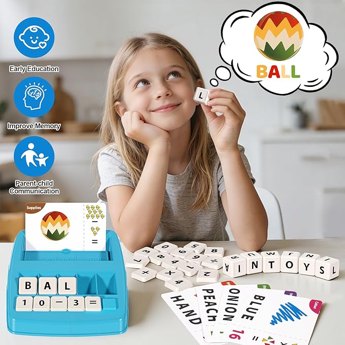 Educational & Learning Toys for Kids, 3-8 Years Old Matching Games with Letter & Math Flash Cards, Christmas Birthday Gifts for Preschool Boys Girls Grandkids - Light Blue