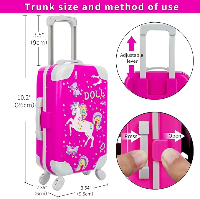 ZQDOLL American 18 Inch Doll Clothes and Accessories Travel Luggage Play Set Including 18 Inch Doll Clothes Travel Suitcase Travel Pillow and Eye Mask(Dolls & Shoes Not Included)