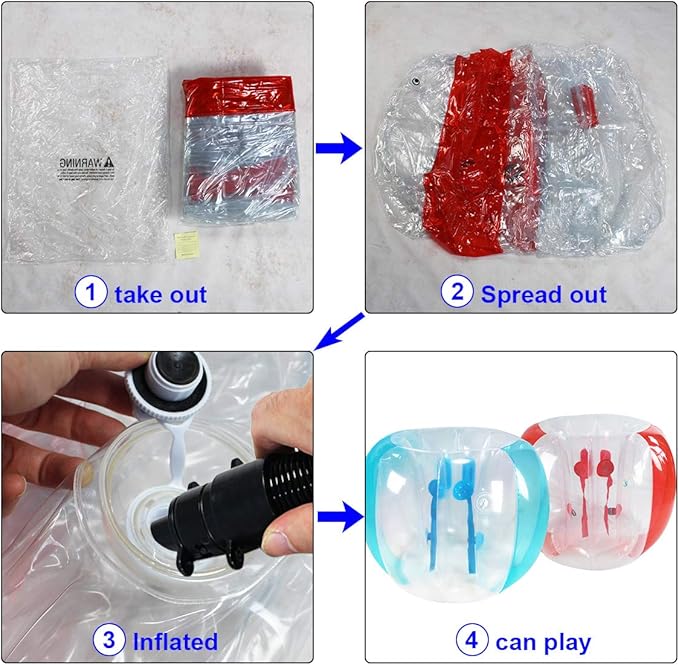 2 Pack Inflatable Bumper Balls for Adults (4ft/1.2m) Giant Sumo Balls Body Bumpers Balls Buddy Zorb Ball Outdoor Toys for Kids Yard Human Bubble Ball Hamster Ball(Red+Blue, 48inch)