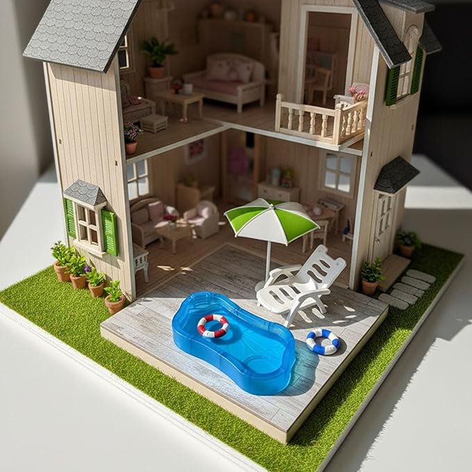Dollhouse Furniture Accessories Set, Swimming Pool Mini House Furniture, Plastic Small Play House Accessories Toys Gift for Kids.