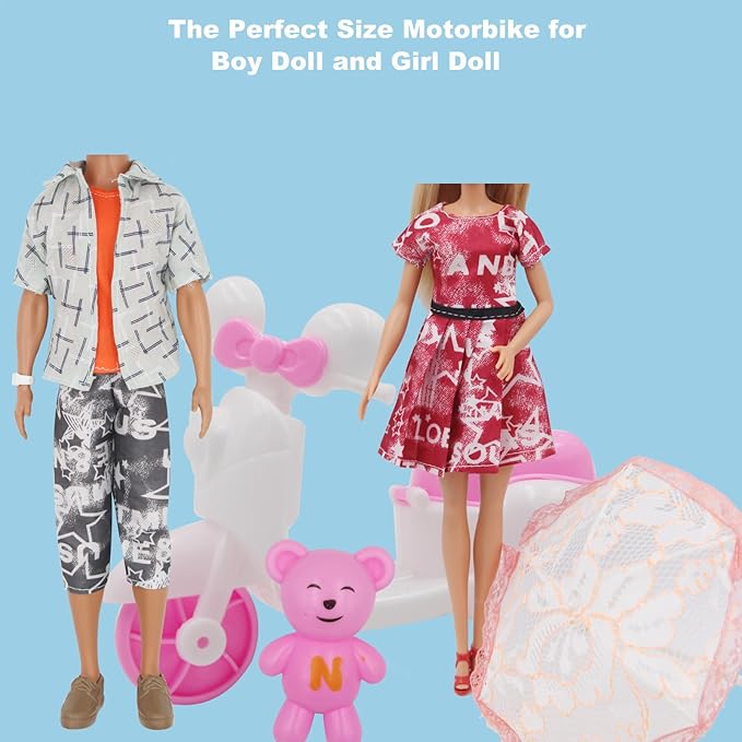 EuTengHao 34Pcs Doll Clothes and Accessories for 12 Inch Boy and Girl Dolls Chef Kitchen Playset Includes 18 Wear Clothes Stove Pots Motorcycle Bear Turtle Backpack Umbrella for 12 Inch Doll