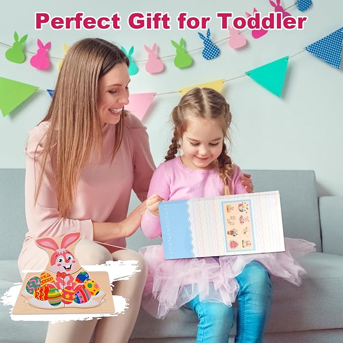 8pcs Easter Basket Stuffers Fillers for Toddler Party Favors, Easter Puzzles for Toddlers 3-5, Wooden Puzzles Gifts Toys for Kids Boys Girls Baby, Classroom Exchange Gifts Rabbits Eggs Puzzle
