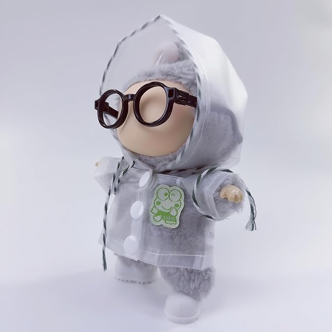 17cm Doll Clothes Set, Stylish Raincoat Doll Outfits with White Shoes, Black Glasses (No Dolls)