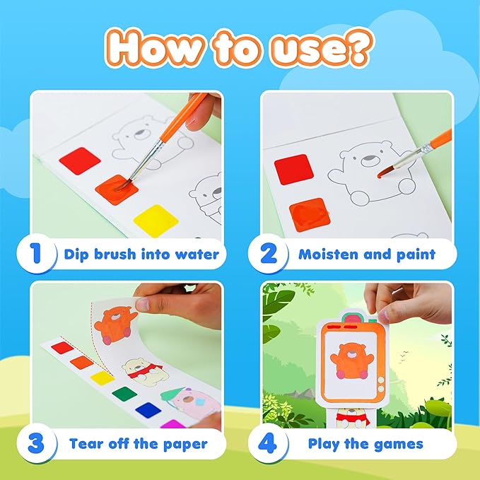 YPLUS Pocket Watercolor Book for Toddler, Art Activities Craft Toys Watercolor Painting Paper for Kids,Gift for Kids Ages 1-3, 2-4, 4-6, Drawing with Brush- Princess