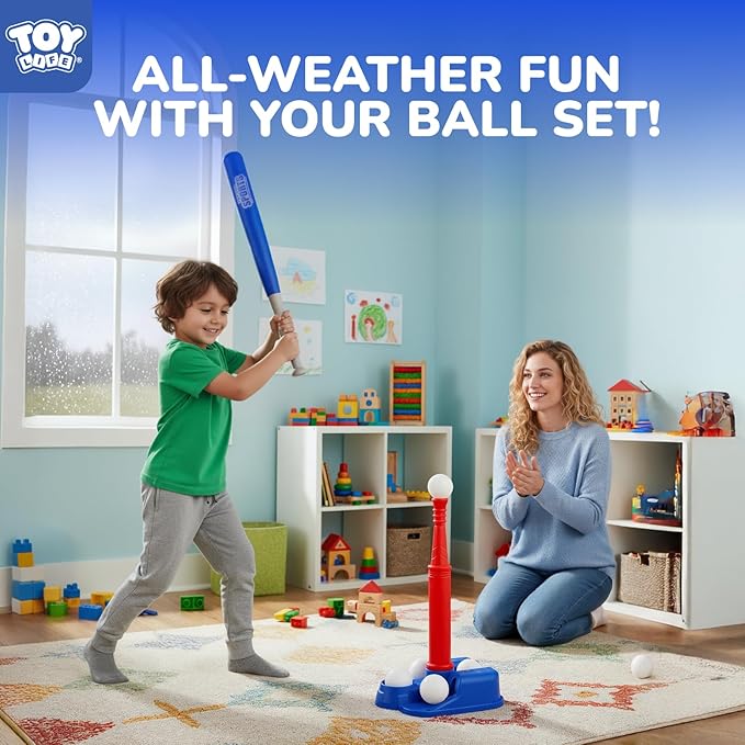 TOY Life Tball Set for Kids 3-5 & 5-8 - Toddler Baseball Tee and Bat Set with Ball Launcher & 6 Balls - Ideal Boy Toy Gift for Outdoor Play and Beginner Training