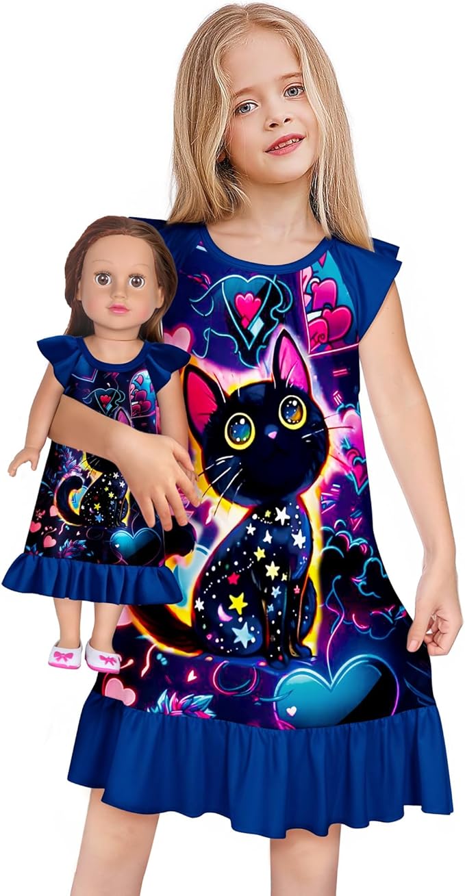 LQSZ Doll and Girl Matching Nightgown Outfit Pajamas Nightie Nightgown for Girls and Dolls Clothes
