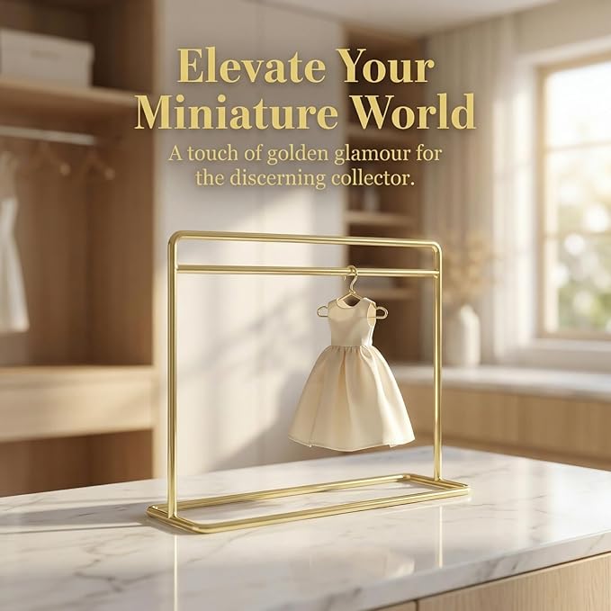 STOBOK Miniature Doll Garment Rack Set Mini Doll Dress Clothing Display Rack with 10Pcs Mini Dollhouse Clothes Hangers for Dollhouse Furniture Accessories Supplies, Golden