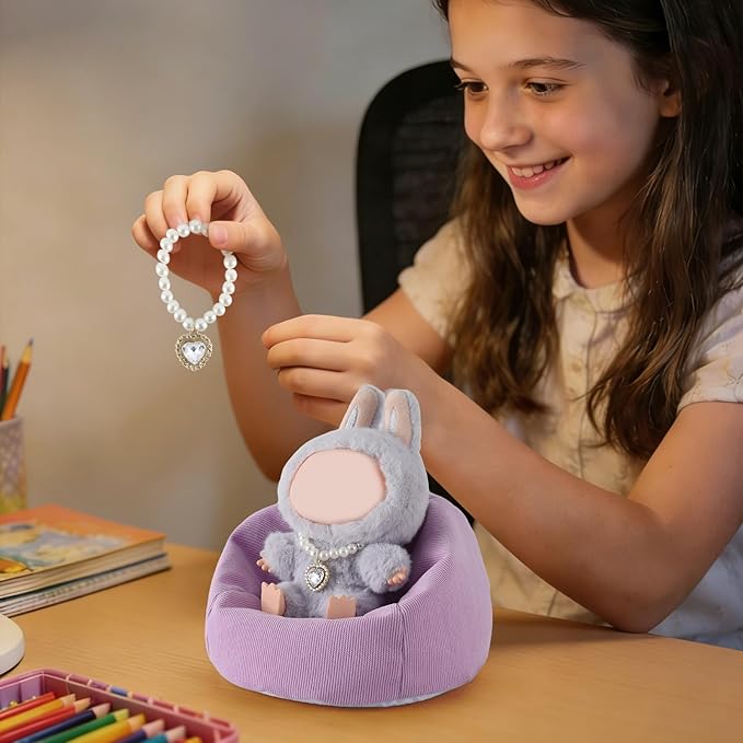 Cute Doll Car Seat for Labubu, Premium Handmade Sofa for 4-7in Dolls, Beautiful Dispaly Doll Accessories with Anti-Slip Bottom(Purple)