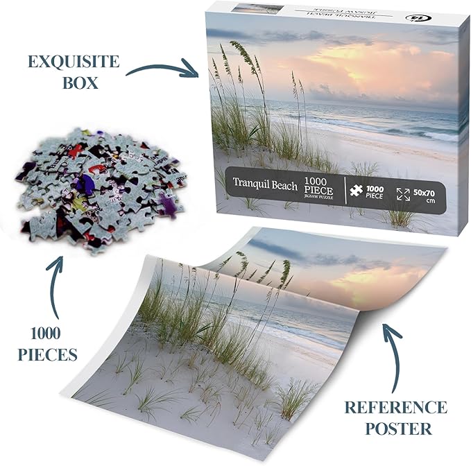 Beach Ocean Puzzle for Adults 1000 Piece, Summer Sunset Landscape Jigsaw Puzzle Nature, Hawaii Sea Challenging Puzzle as Home Decor