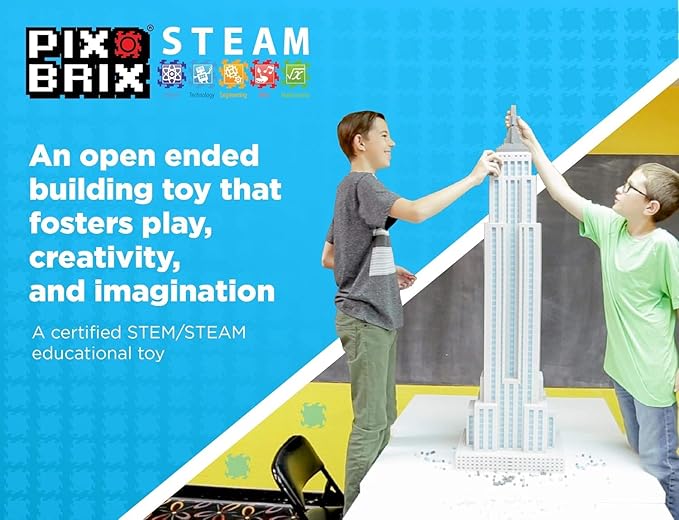 Pix Brix Pixel Art kit Puzzle Bucket - 1,500-Piece Kit with 12-Color Light Palette – Patented Interlocking Building Bricks for 2D and 3D Creations – STEM Toy for Ages 6+