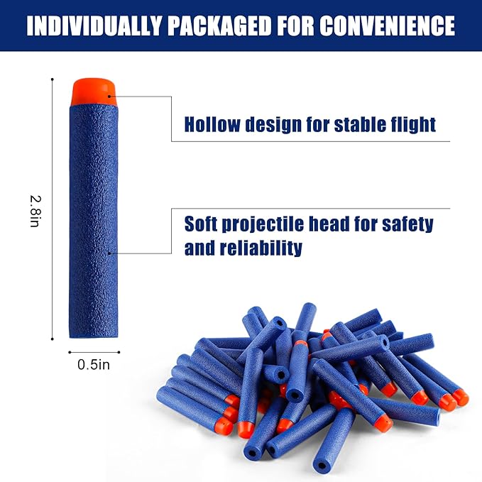 Refill Darts 150 Pcs Bullets Ammo - Compatible with Nerf Guns N-Strike Elite Series - Refill Darts Premium Foam Bullets Pack for Boys Party Favors(Blue)