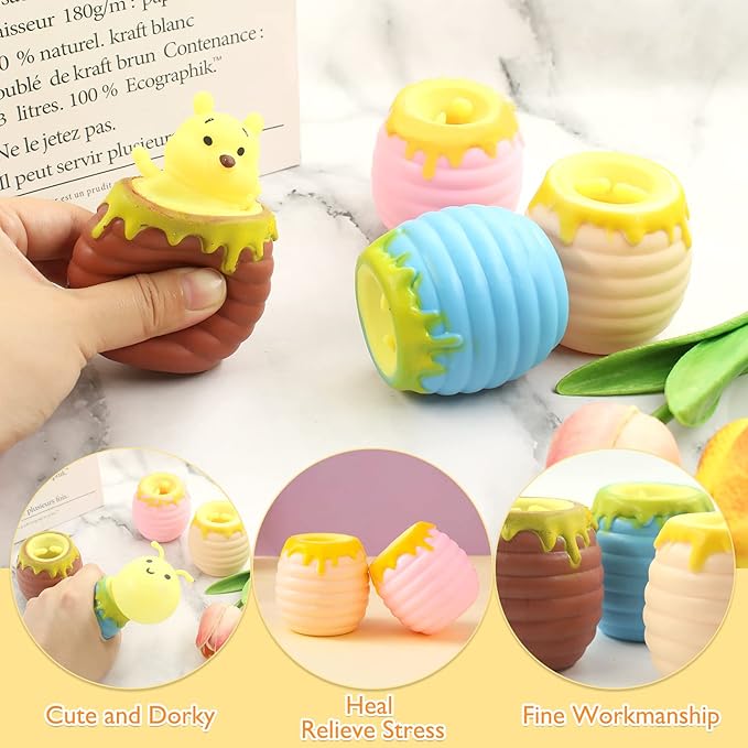 4-Pack Holiday Squeeze Surprise Toys - Kawaii Pop-Up Sensory Poppers for Kids Ages 4-12, Holiday Stocking Fillers & Festive Party Favors.(Bee&Bear)