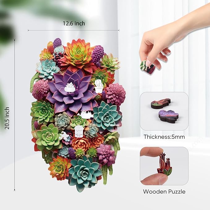 Delobil Puzzles for Adults 500 Pieces with Puzzle Saver - Succulent Wooden Puzzle Unique Adult Jigsaw Puzzles Brain Teaser Family Game Gift 20.5'' X12.6''