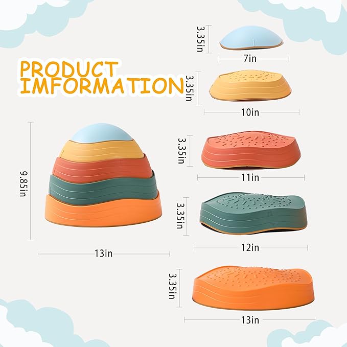 Balance Stepping Stones for Kids 5pcs Non-Slip River Stones Obstacle Course Play Indoor and Outdoor Coordination Game Sensory Toys Toddler Ages 3 4 5 6 7 8+