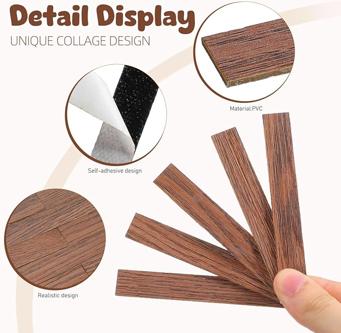 TOYANDONA 40Pcs Dollhouse Flooring Peel and Stick Miniature Floor Decorations Self Adhesive Walnut Tiles for Doll House Wallpaper and Trim