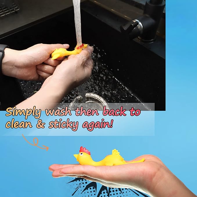Novelty Place 10 Pcs Slingshot Chicken Flying Finger Toys - Stretchy Rubber Flick Chicks Shooting Game for Kids - Stress Relieve Fidget Toy, Party Favors & Easter Gift