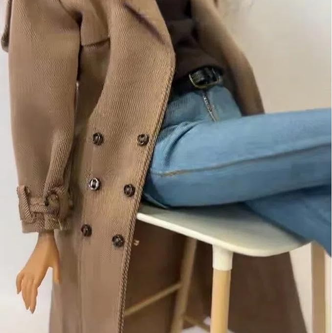 Classic Trench Coat Outfit Set for 11.5-12 Inch Fashion Dolls, Khaki Double-Breasted Coat with Belt, Quilted Handbag, Black Lace-Up Ankle Boots, 1/6 Scale Doll Accessories Miniature Couture