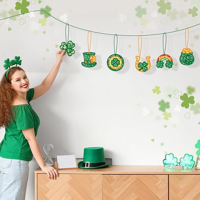 Feifeiya 24 Sets St. Patrick's Day Suncatchers Craft Kit for Kids DIY Shamrock Tissue Paper Sign Art Craft Kit Gift for Irish Saint Patrick Classroom Game Activities March Holiday Party Decor