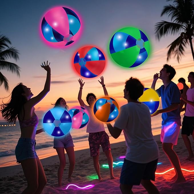 12 Pcs Light up Beach Balls 16'' Jumbo Pool LED Balls Glow in the Dark Neon Giant Inflatable for Summer Hawaiian Tropical Theme Beach Party Decor Water Accessory (Mixed Color)