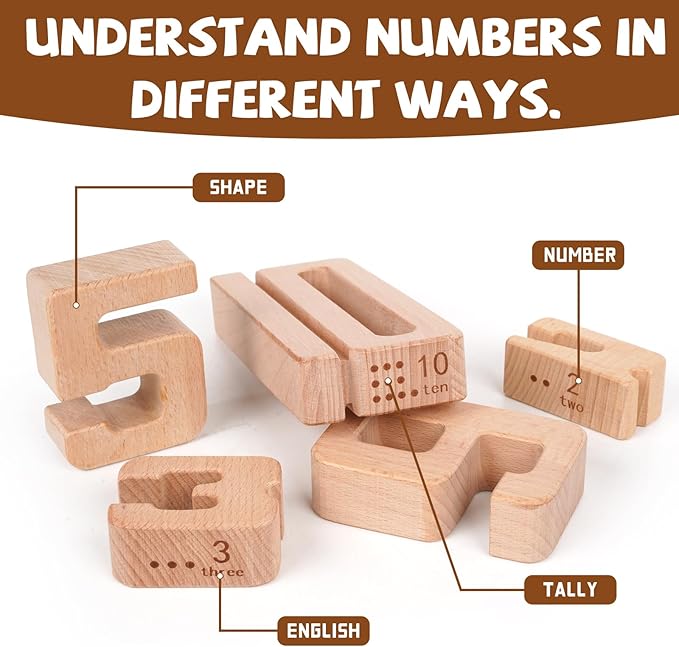 Large Wooden Number Building Blocks, Number and Counting Blocks,Balance and Stacking Blocks,32 Pcs Math Blocks,Educational Toys for Toddlers,Preschool Math Toys, Recognition Toys