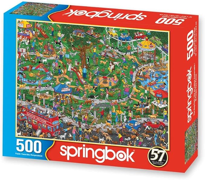 Springbok - The Dog Park - 500 Piece Jigsaw Puzzle- Cartoon Illustration of Dog Park by Steven Skelton