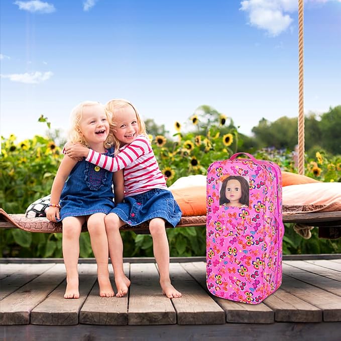 ZITA ELEMENT Doll Travel Carrier Case - Crossbody Shoulder Bag for 18 Inch Doll Accessories with Multi-Pocket, Storage Closet Wardrobe Makeovers