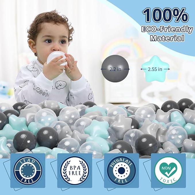 STARBOLO Star Ball Pit Balls - 100pcs Crush Proof Plastic Children's Toy Star Ball Ocean Balls for Birthday Parties Game Pool,2.2'' Balls and 2.55'' Stars