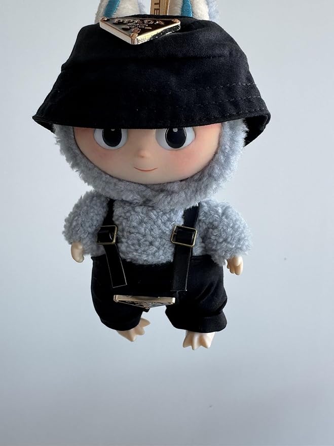 Clothes for 6.7" / 17cm Doll – Premium LABUBU Black Overalls Outfit with Miniature Accessories (Doll Not Included)