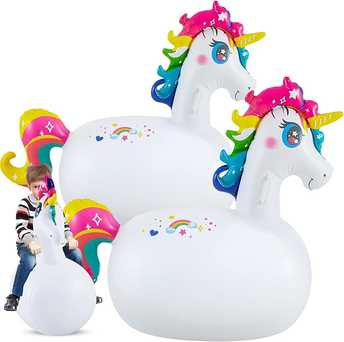 Hiboom 2 Pcs Giant Inflatable Hopping Toys 51 Inch Bouncer Animal Toys Ride on Animal Bouncy on Hopping for Birthday Party Gifts Supplies (Unicorn)