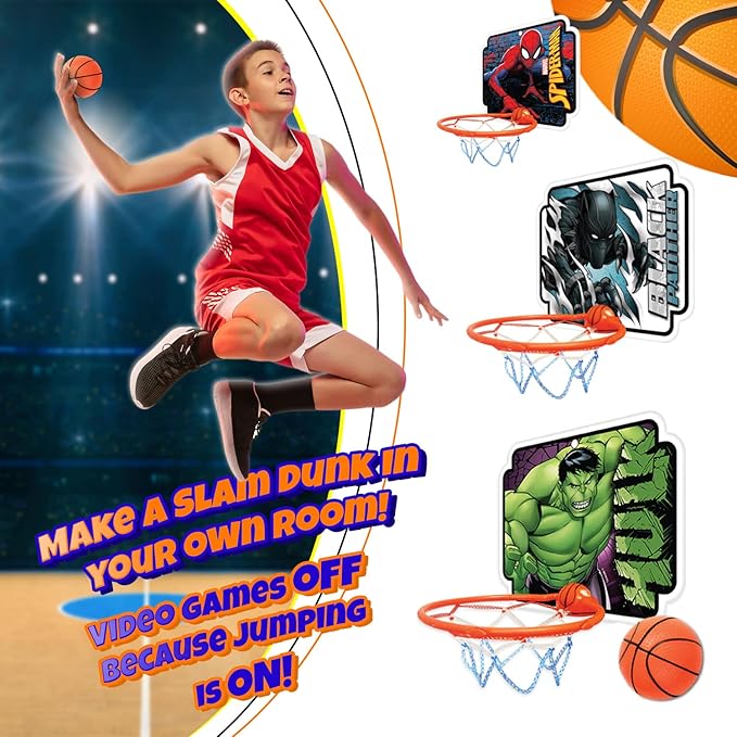 JA-RU Marvel Spiderman Mini Basketball Hoop (1 Unit) Self Adhesive Wall & Door Mount. Office or Bedroom Basketball Hoop with Ball for Kids. Indoor & Outdoor Sports Game. Spid-6822-1s
