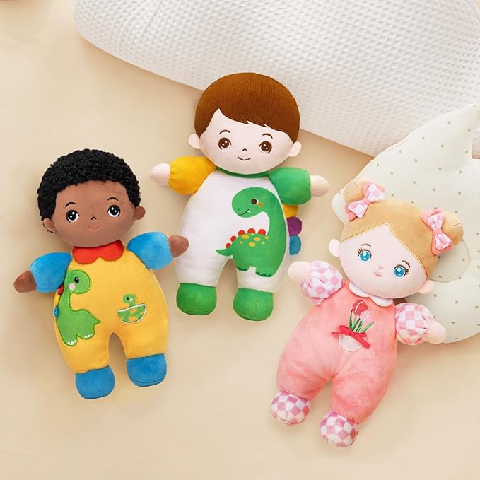 OUOZZZ Soft Boy Baby Doll 10" - First Birthday Toys for 1 Year Old Boy, Ideal 1 Year Old Boy Gifts & Baby Boy Gifts, Snuggle Buddy for Infants Dinosaur Toy