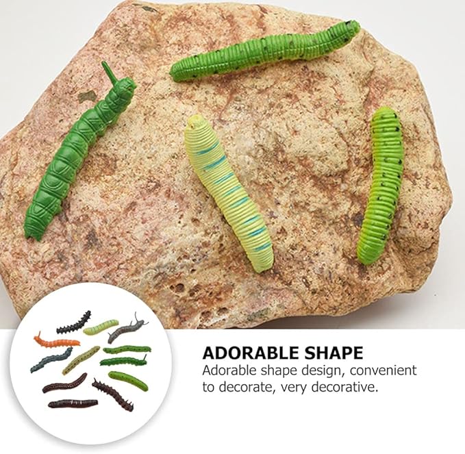 24Pcs Simulation Caterpillar Plastic Fake Worm Crawling Halloween Prank Toy Educational Learning Toys for Kids (Random Style)